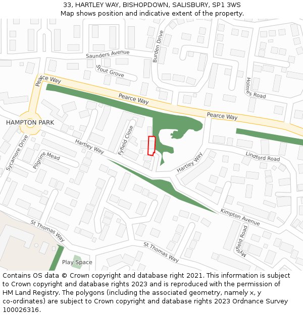 33, HARTLEY WAY, BISHOPDOWN, SALISBURY, SP1 3WS: Location map and indicative extent of plot