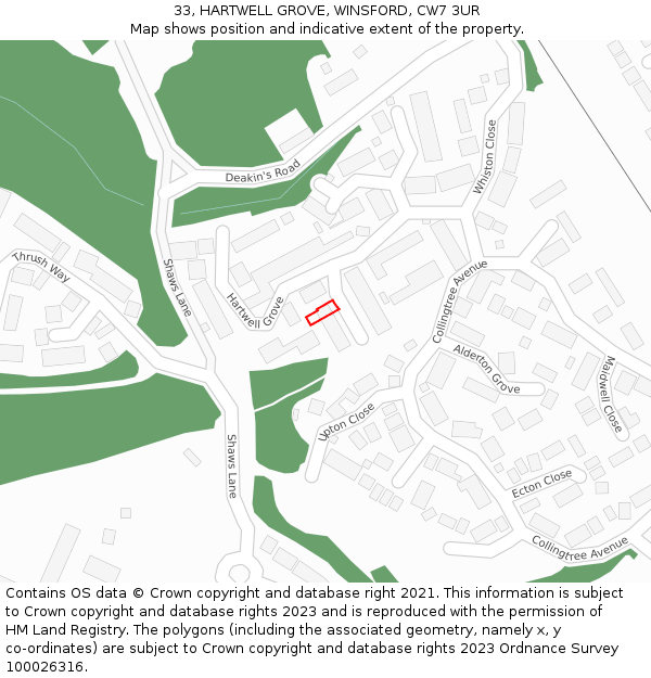 33, HARTWELL GROVE, WINSFORD, CW7 3UR: Location map and indicative extent of plot