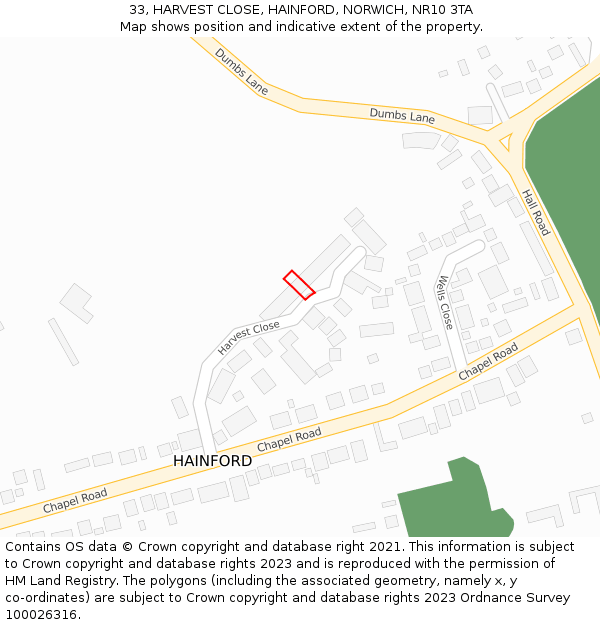 33, HARVEST CLOSE, HAINFORD, NORWICH, NR10 3TA: Location map and indicative extent of plot