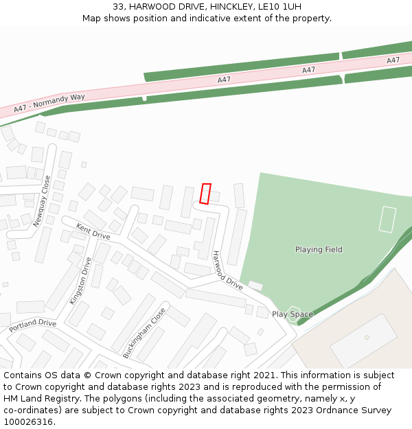 33, HARWOOD DRIVE, HINCKLEY, LE10 1UH: Location map and indicative extent of plot