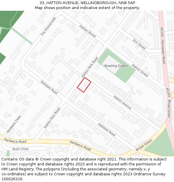 33, HATTON AVENUE, WELLINGBOROUGH, NN8 5AP: Location map and indicative extent of plot