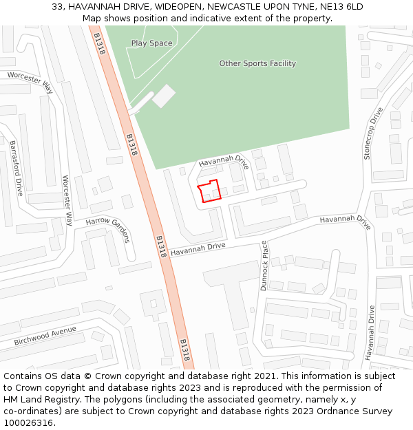 33, HAVANNAH DRIVE, WIDEOPEN, NEWCASTLE UPON TYNE, NE13 6LD: Location map and indicative extent of plot