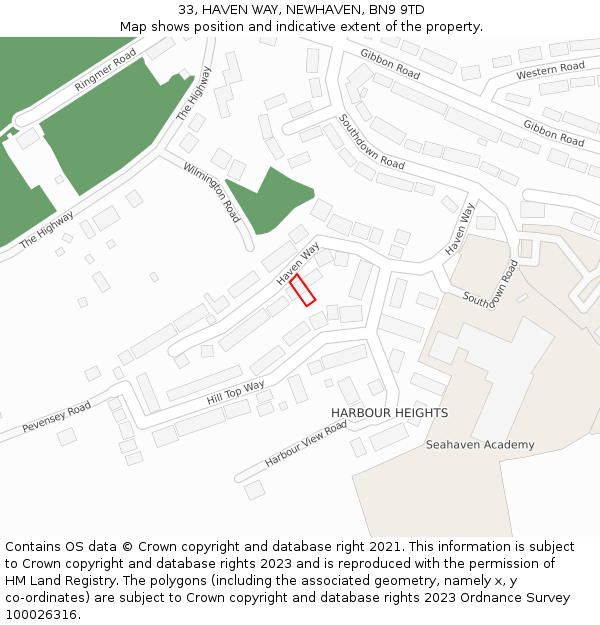 33, HAVEN WAY, NEWHAVEN, BN9 9TD: Location map and indicative extent of plot