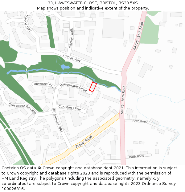 33, HAWESWATER CLOSE, BRISTOL, BS30 5XS: Location map and indicative extent of plot