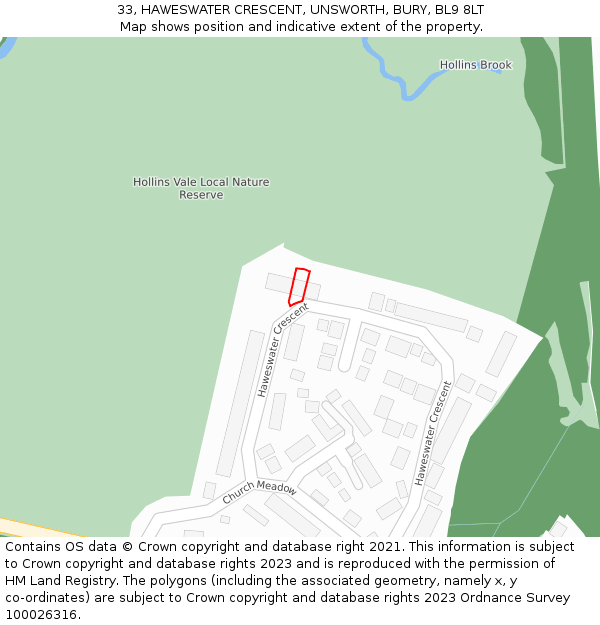 33, HAWESWATER CRESCENT, UNSWORTH, BURY, BL9 8LT: Location map and indicative extent of plot