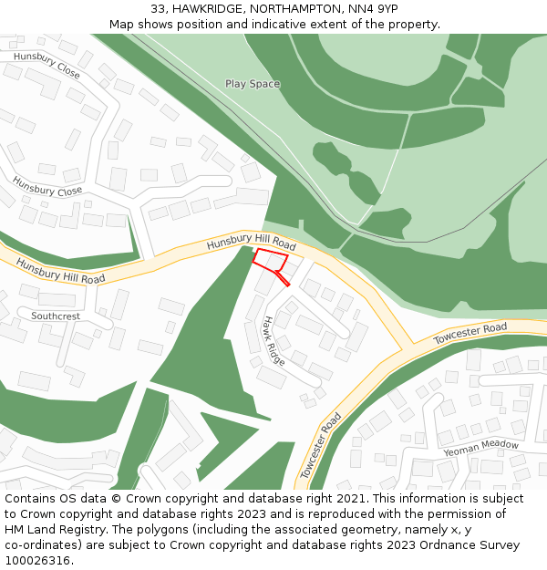 33, HAWKRIDGE, NORTHAMPTON, NN4 9YP: Location map and indicative extent of plot