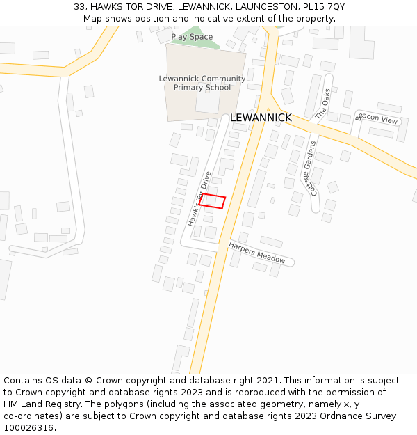 33, HAWKS TOR DRIVE, LEWANNICK, LAUNCESTON, PL15 7QY: Location map and indicative extent of plot