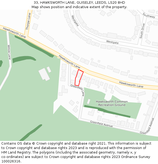 33, HAWKSWORTH LANE, GUISELEY, LEEDS, LS20 8HD: Location map and indicative extent of plot