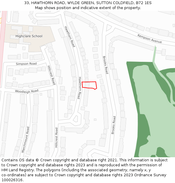 33, HAWTHORN ROAD, WYLDE GREEN, SUTTON COLDFIELD, B72 1ES: Location map and indicative extent of plot