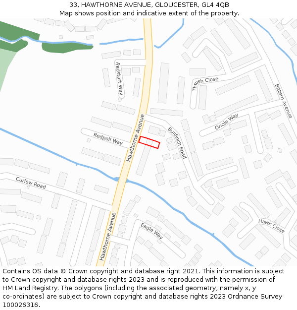 33, HAWTHORNE AVENUE, GLOUCESTER, GL4 4QB: Location map and indicative extent of plot