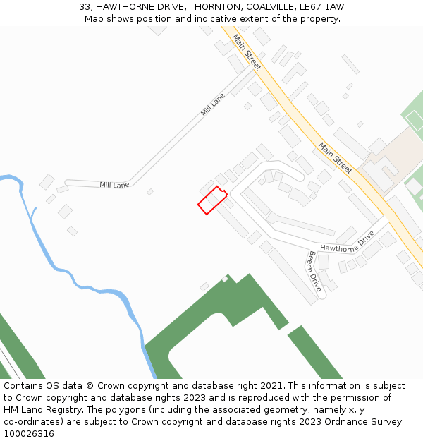 33, HAWTHORNE DRIVE, THORNTON, COALVILLE, LE67 1AW: Location map and indicative extent of plot
