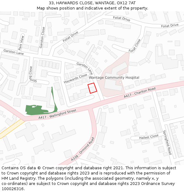 33, HAYWARDS CLOSE, WANTAGE, OX12 7AT: Location map and indicative extent of plot