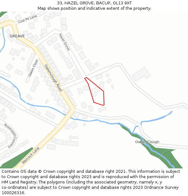 33, HAZEL GROVE, BACUP, OL13 9XT: Location map and indicative extent of plot