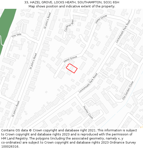 33, HAZEL GROVE, LOCKS HEATH, SOUTHAMPTON, SO31 6SH: Location map and indicative extent of plot