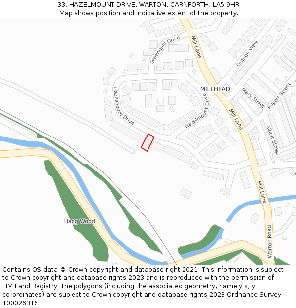 33, HAZELMOUNT DRIVE, WARTON, CARNFORTH, LA5 9HR: Location map and indicative extent of plot