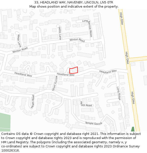 33, HEADLAND WAY, NAVENBY, LINCOLN, LN5 0TR: Location map and indicative extent of plot