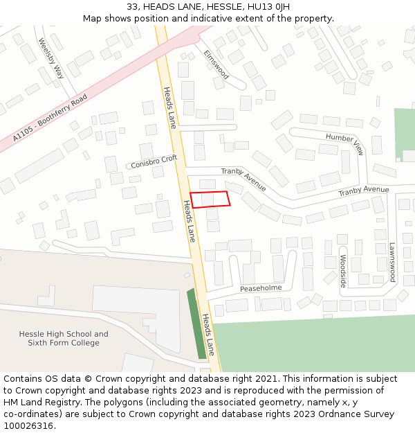 33, HEADS LANE, HESSLE, HU13 0JH: Location map and indicative extent of plot