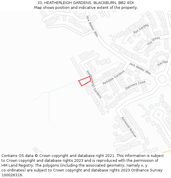 33, HEATHERLEIGH GARDENS, BLACKBURN, BB2 4SX: Location map and indicative extent of plot