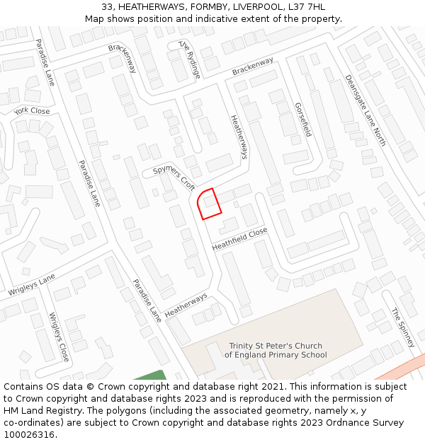 33, HEATHERWAYS, FORMBY, LIVERPOOL, L37 7HL: Location map and indicative extent of plot