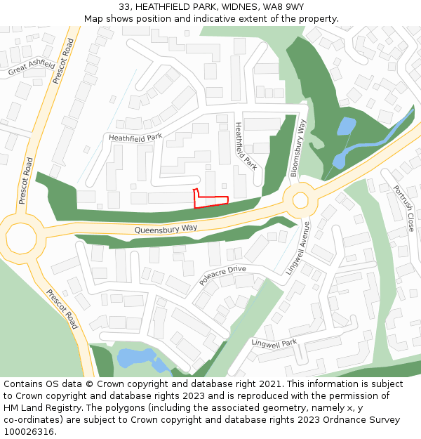 33, HEATHFIELD PARK, WIDNES, WA8 9WY: Location map and indicative extent of plot