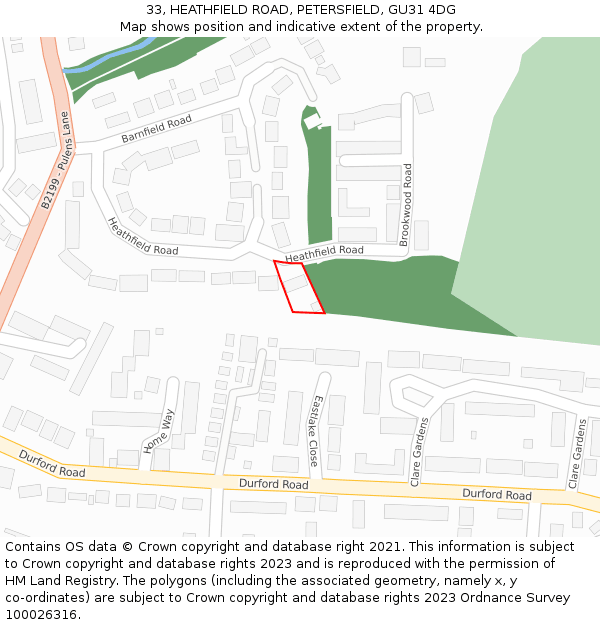 33, HEATHFIELD ROAD, PETERSFIELD, GU31 4DG: Location map and indicative extent of plot