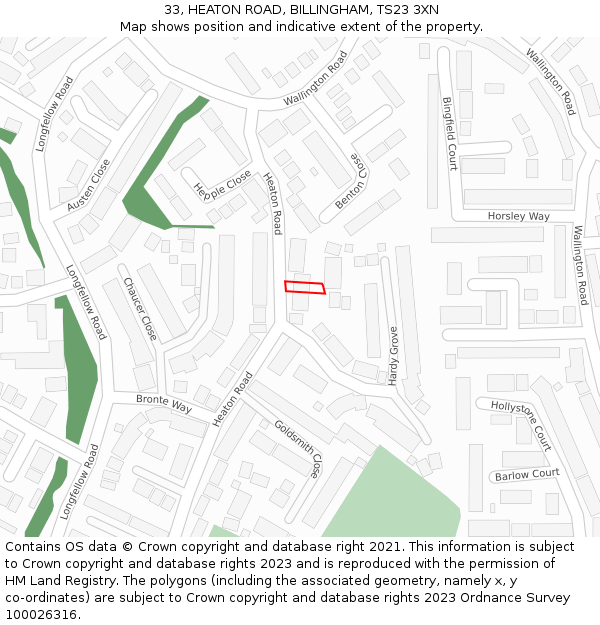 33, HEATON ROAD, BILLINGHAM, TS23 3XN: Location map and indicative extent of plot