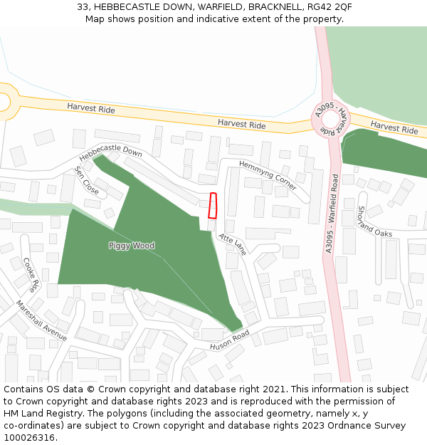 33, HEBBECASTLE DOWN, WARFIELD, BRACKNELL, RG42 2QF: Location map and indicative extent of plot