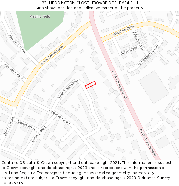 33, HEDDINGTON CLOSE, TROWBRIDGE, BA14 0LH: Location map and indicative extent of plot