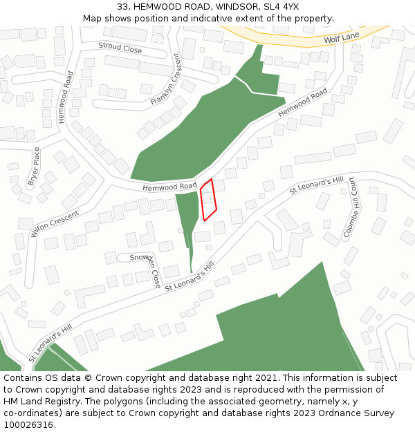 33, HEMWOOD ROAD, WINDSOR, SL4 4YX: Location map and indicative extent of plot