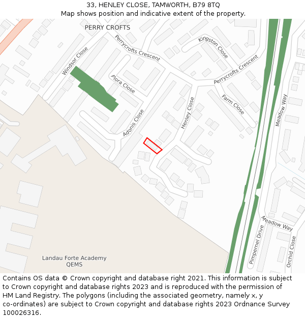 33, HENLEY CLOSE, TAMWORTH, B79 8TQ: Location map and indicative extent of plot