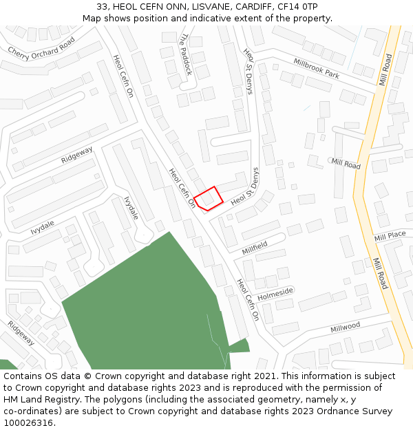 33, HEOL CEFN ONN, LISVANE, CARDIFF, CF14 0TP: Location map and indicative extent of plot