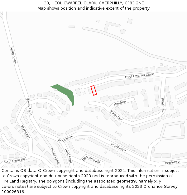 33, HEOL CWARREL CLARK, CAERPHILLY, CF83 2NE: Location map and indicative extent of plot