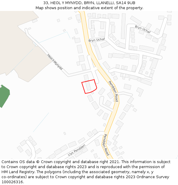 33, HEOL Y MYNYDD, BRYN, LLANELLI, SA14 9UB: Location map and indicative extent of plot