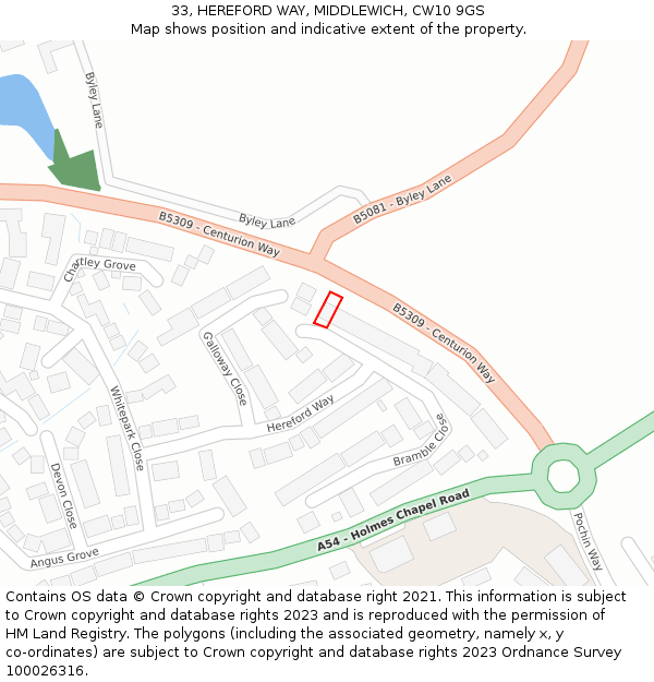 33, HEREFORD WAY, MIDDLEWICH, CW10 9GS: Location map and indicative extent of plot