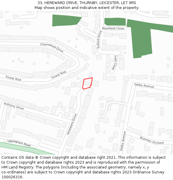 33, HEREWARD DRIVE, THURNBY, LEICESTER, LE7 9RS: Location map and indicative extent of plot