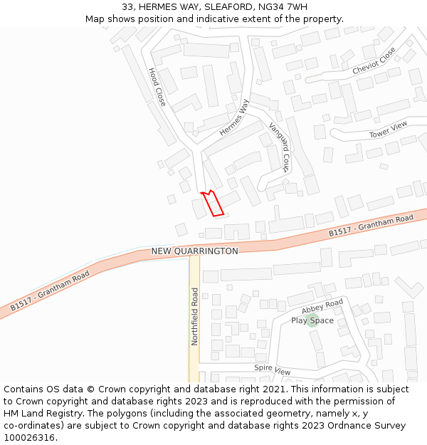 33, HERMES WAY, SLEAFORD, NG34 7WH: Location map and indicative extent of plot