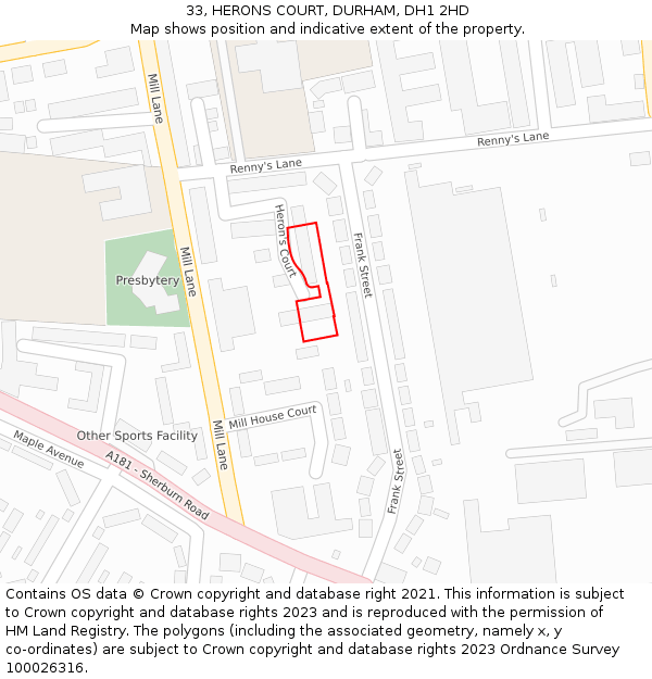 33, HERONS COURT, DURHAM, DH1 2HD: Location map and indicative extent of plot