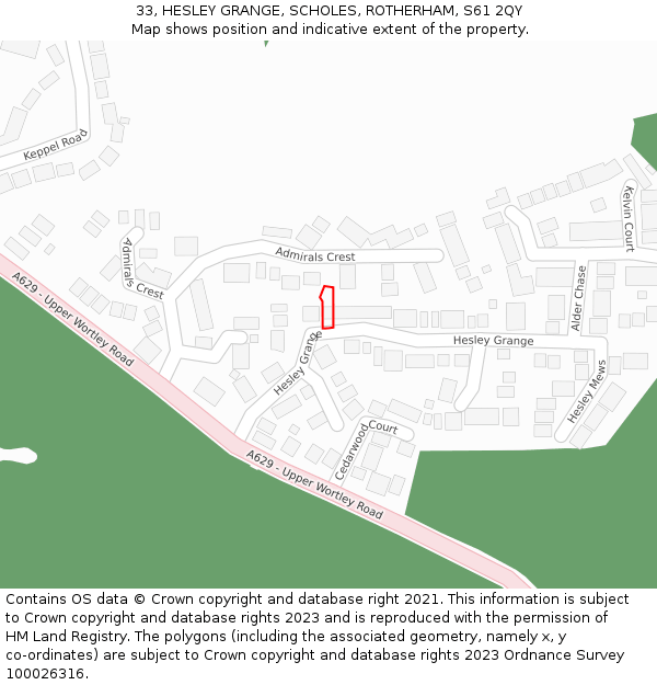 33, HESLEY GRANGE, SCHOLES, ROTHERHAM, S61 2QY: Location map and indicative extent of plot
