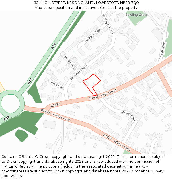 33, HIGH STREET, KESSINGLAND, LOWESTOFT, NR33 7QQ: Location map and indicative extent of plot