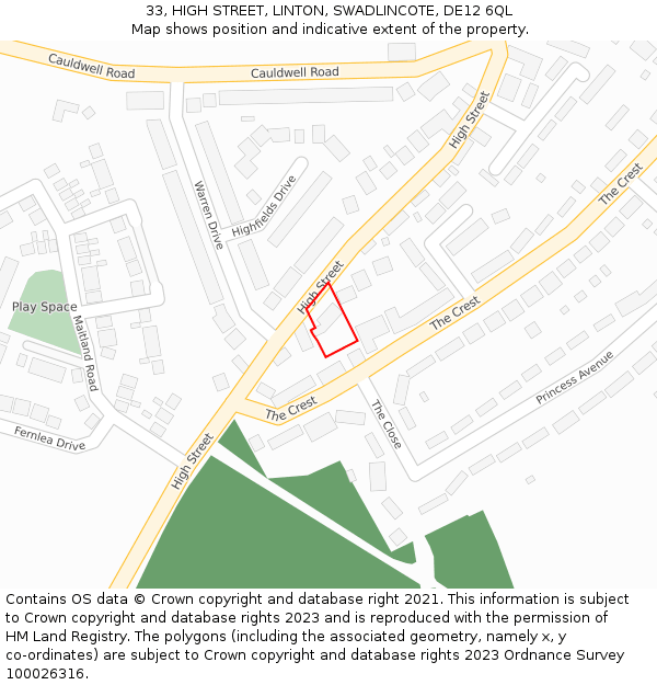 33, HIGH STREET, LINTON, SWADLINCOTE, DE12 6QL: Location map and indicative extent of plot