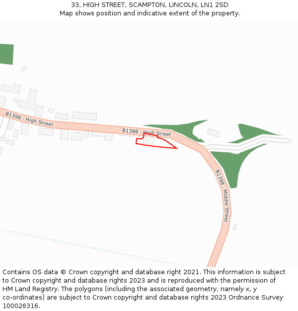 33, HIGH STREET, SCAMPTON, LINCOLN, LN1 2SD: Location map and indicative extent of plot
