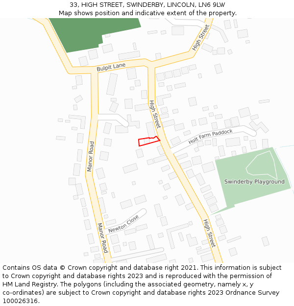 33, HIGH STREET, SWINDERBY, LINCOLN, LN6 9LW: Location map and indicative extent of plot