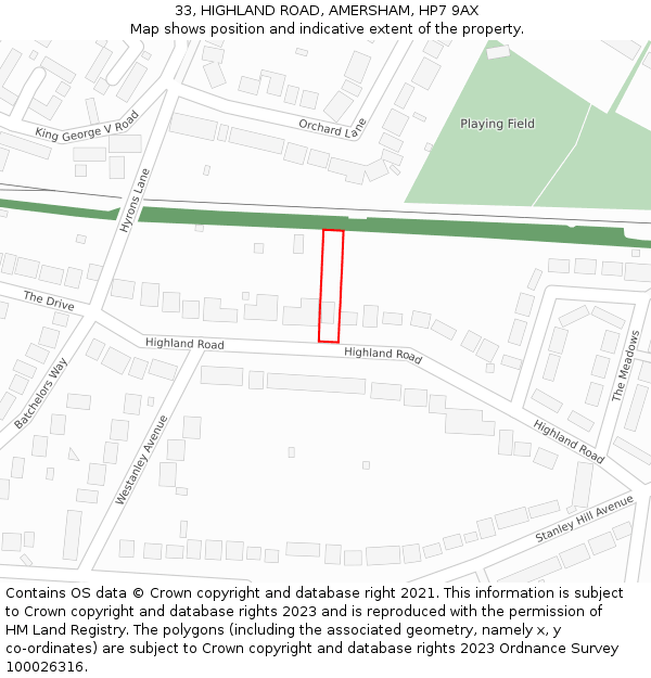 33, HIGHLAND ROAD, AMERSHAM, HP7 9AX: Location map and indicative extent of plot