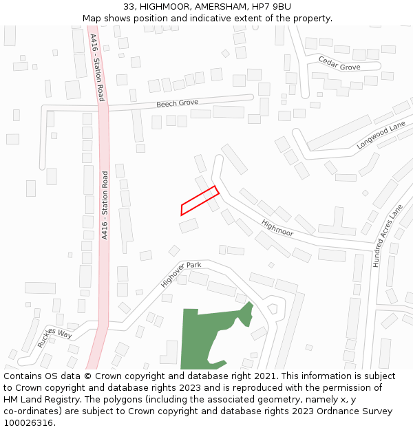 33, HIGHMOOR, AMERSHAM, HP7 9BU: Location map and indicative extent of plot