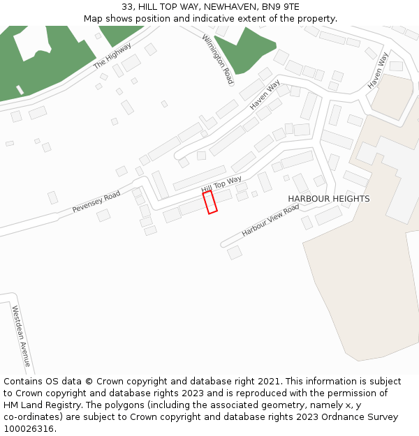 33, HILL TOP WAY, NEWHAVEN, BN9 9TE: Location map and indicative extent of plot