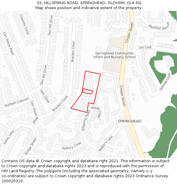 33, HILLSPRING ROAD, SPRINGHEAD, OLDHAM, OL4 4SJ: Location map and indicative extent of plot