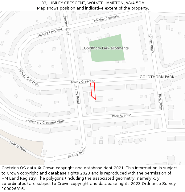 33, HIMLEY CRESCENT, WOLVERHAMPTON, WV4 5DA: Location map and indicative extent of plot