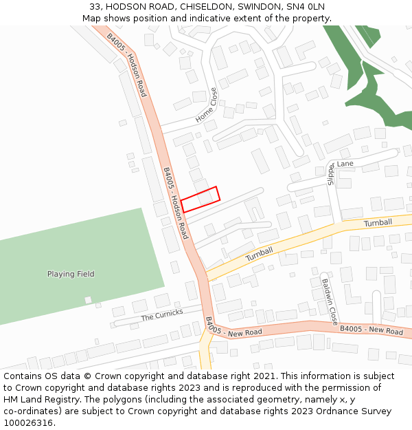 33, HODSON ROAD, CHISELDON, SWINDON, SN4 0LN: Location map and indicative extent of plot