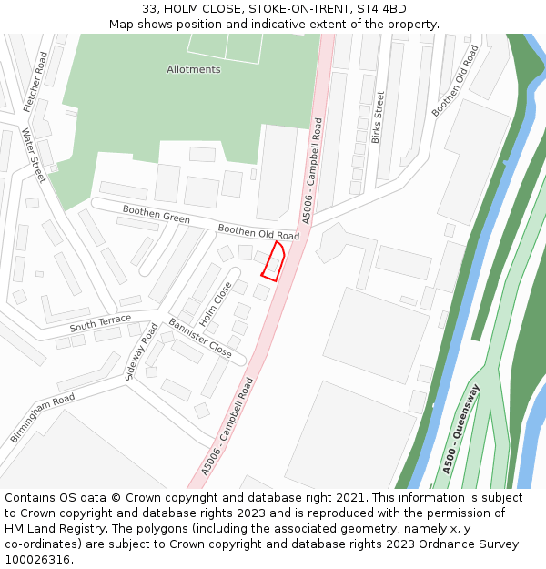 33, HOLM CLOSE, STOKE-ON-TRENT, ST4 4BD: Location map and indicative extent of plot