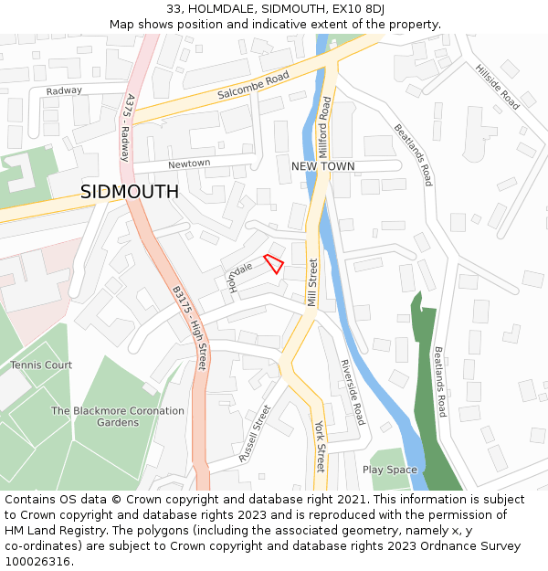 33, HOLMDALE, SIDMOUTH, EX10 8DJ: Location map and indicative extent of plot